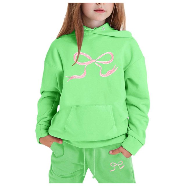FhsagQ Outfits for Girls Children's Hoodie Set with Bow Print Little Girls Outfits Size 5/6 Spring Spring Green 2-3Years