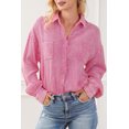 thumbnail image 1 of Women's Pink Mineral Wash Crinkle Textured Chest Pockets Shirt, 1 of 5