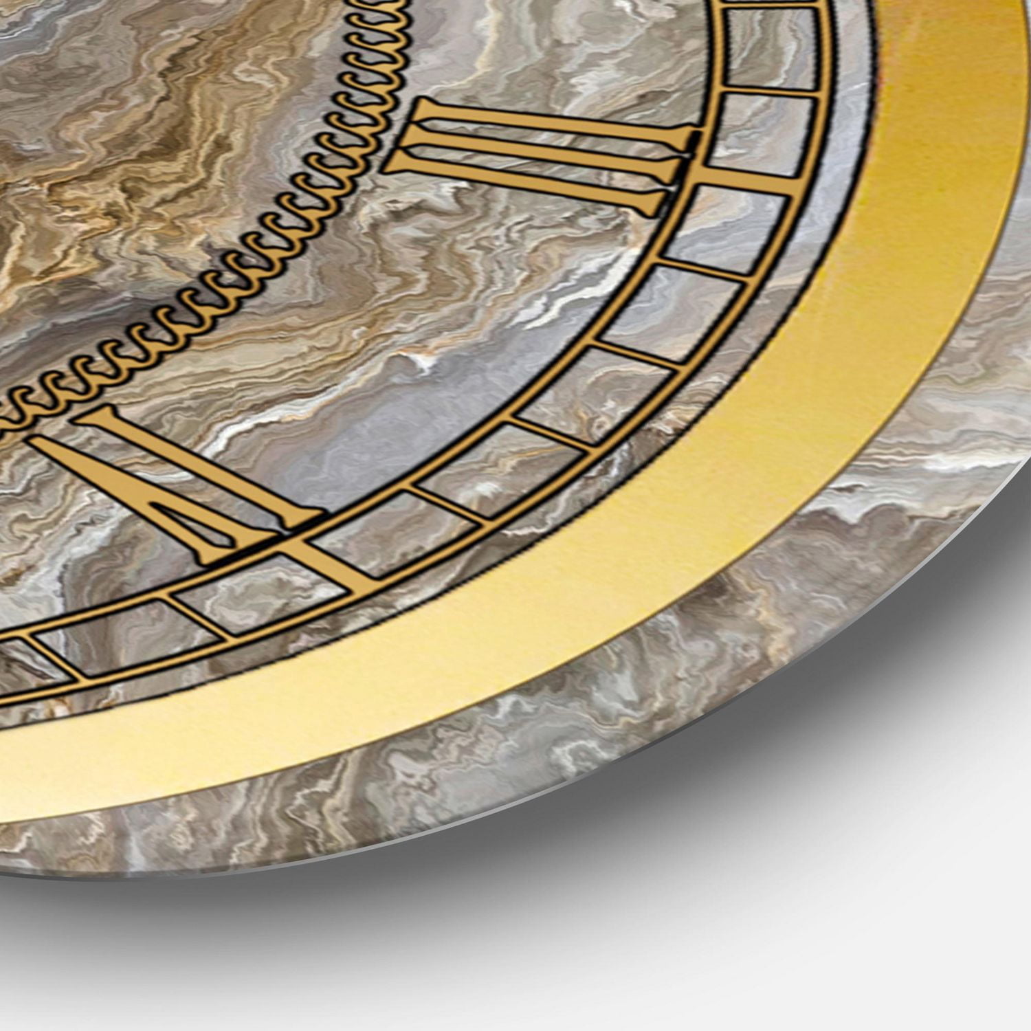 Designart Marbre blanc avec des veines Curley Grey et Gold horloge murale