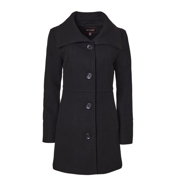 Sportoli Womens Mid-Length Single Breasted Wool Look Dress Coat with Pockets - Black (X-Large)