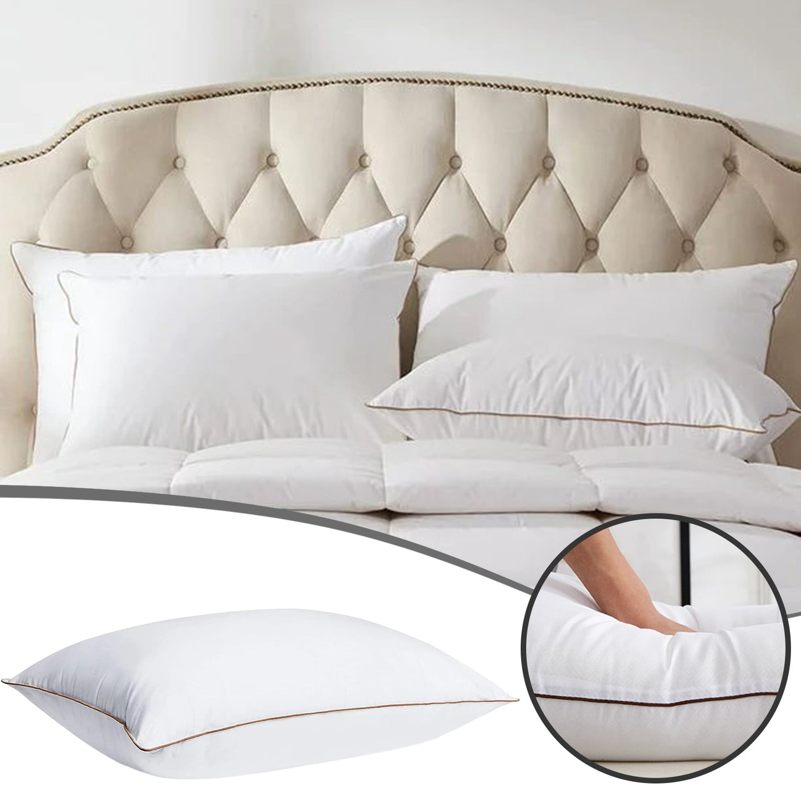 Pillow for Bed and Comfort - Down Feather Pillows with Breathable Cover for Hotel Standard 20 Inches Sleep Support and Natural Goose Feathers