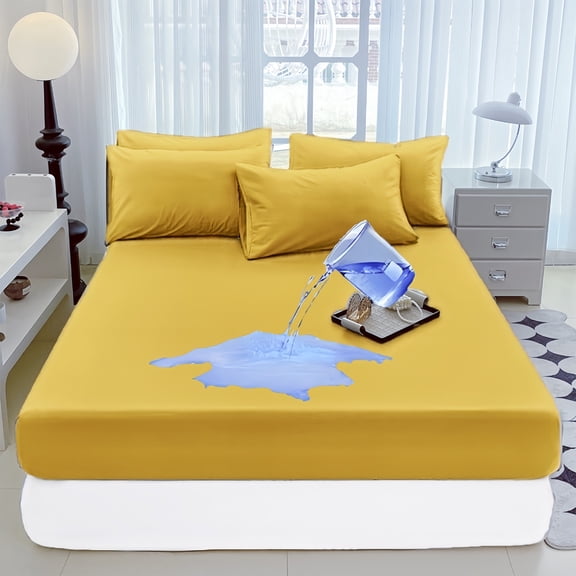 ZZkhGO Protège-Matelas Imperméable Ajusté, Housse de Lit Respirante et Silencieuse avec Poche Profonde, Drap Lavable Résistant aux Taches et à l'Huile pour Adultes et Enfants, Apprentissage de la Propreté et Pipi au Lit, Jaune