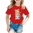 thumbnail image 1 of LUOGENLI T-Shirt pour Filles Enfant Filles Mignon Graphique Col Rond Manches Courtes Tee Été Décontracté T-Shirt Maxi Hauts avec Fente Ensemble Rouge 5-6 Ans, 1 of 5