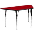 thumbnail image 1 of 29.5''W x 57.25''L Trapezoid Red Thermal Laminate Activity Table - Standard Height Adjustable Legs, 1 of 5