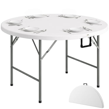 Outsunny Folding Patio Table Outdoor HDPE Round Picnic Table for 6, White