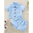 thumbnail image 2 of SUNSIOM Toddler Baby 2Pcs Summer Outfits, Short Sleeve Button Down Lapel Shirt Tops + Shorts Set, 2 of 9