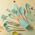 thumbnail image 2 of Renjiang Cooking Utensils Set of 14, Silicone Kitchen Utensils with Wooden Handle, Non-stick Cookware Friendly & Heat Resistant, Includes Spatula/Ladle/Slotted Turner/Serving Spoon/Spaghetti Server, 2 of 6