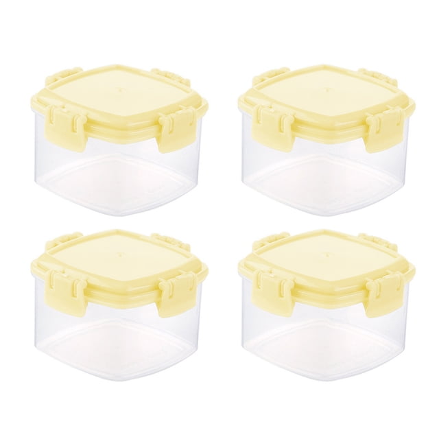 Food StoragePremium Mini Square Seasoning Bottles with Leakproof Lids – Transparent 4Pcs for Kitchen Organization and Picnics
