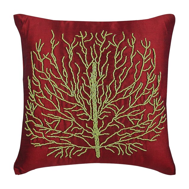 The HomeCentric Housses de Coussin Décoratives, Lot de 2 Housses de Coussin Rouges, 18x18 Pouces (45x45 cm) Housse de Coussins Rouges de Designer, Taies d'Oreiller Carrées en Soie, Housse de Coussins Vert Arbre Perlé, Floral - Arbre de Joie