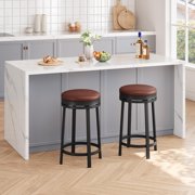 360°Swivel Bar Stools Set,  PU Leather Counter Height Barstools with Footrest & Metal Frame, Upholstered Backless Round Bar Stools for Kitchen Island