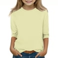 thumbnail image 2 of 2025 Chemises à Manches 3/4 pour Filles Mode Couleur Unie Col Rond Hauts Chemises Décontractées Jaune, 2 of 6