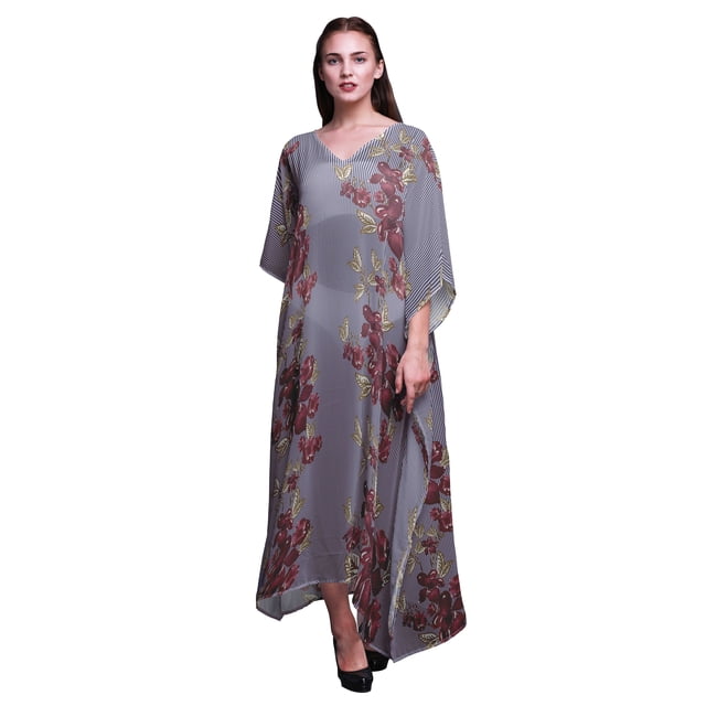 Bimba Kaftan Floral pour Femmes, Tenue d'Intérieur de Vacances, Robe Maxi, Couvre-Maillot de Plage - 4X-5X