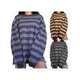 thumbnail image 1 of Chandail à Rayures pour Femmes, Coupe Ample, Col Rond, Manches Longues, Chandail Boyfriend, T-Shirt Esthétique Grunge, 1 of 6