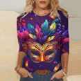 thumbnail image 2 of Penkiiy T-shirt Blouse à Manches 3/4 Col Rond Imprimé Mode Mardi Gras pour Femmes G Multicolore, 2 of 5