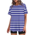 thumbnail image 1 of Mikilon Ensemble Élégant pour Femmes 2 Pcs Mode Décontractée Rayé Imprimé Col Rond Épaule Tombante Short Ensemble Deux Pièces Violet-C TG, 1 of 4