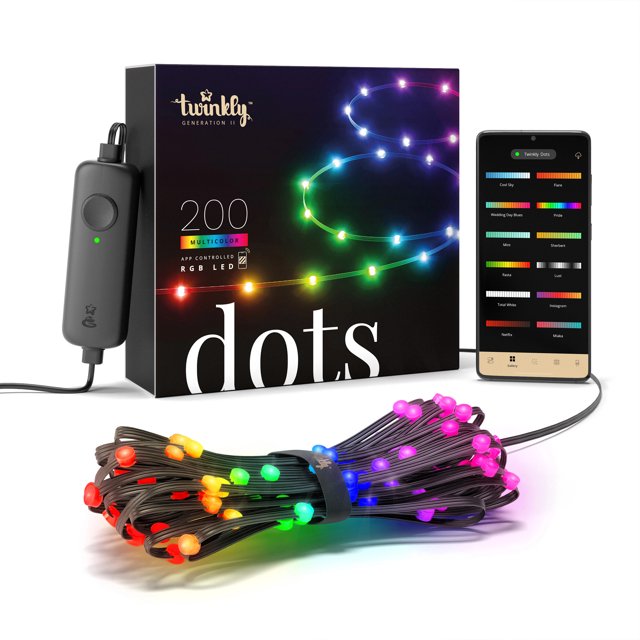 Twinkly Dots Guirlande Lumineuse LED Flexible Contrôlée par Application 200 RGB Fil Noir Alimentation USB