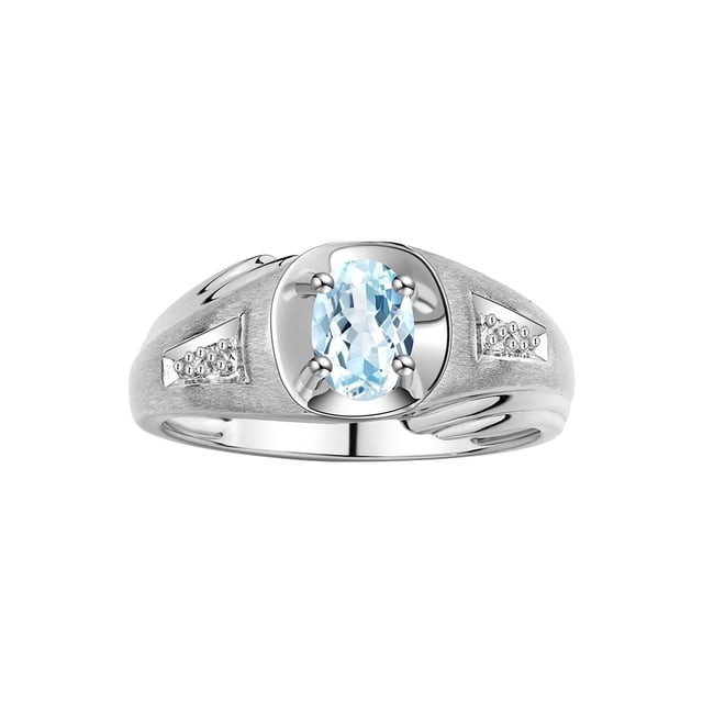 RYLOS Men's Rings Sterling Silver Rings Classic Designer Style 8X6MM Oval Gemstone & Diamond Ring Aquamarine March Birthstone Rings For Men Size 10