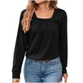 thumbnail image 5 of Femmes Manches Longues Tops Habillés Col Carré Chemise Plissée Ample Coupe Chemises, 5 of 5