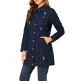thumbnail image 4 of INSPIRE CHIC Veste en Denim Longue Décontractée pour Femme à Manches Longues, Boutonnée, Usée, S Bleu Foncé, 4 of 6