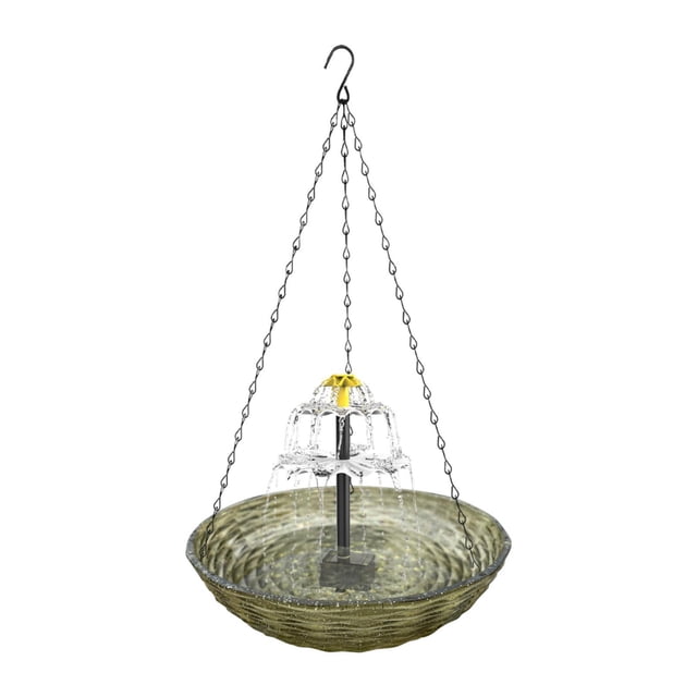 Almencla Solar Bird Bath Large Decoration Hanging Bird Bath for Backyard Lawn Outdoor Brown