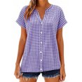 thumbnail image 1 of LVHAOGJOB Womens Cotton Linen Shirts Button Down Summer Tops V Neck Short Sleeve Plus Size Solid Color Pullover Blouse for Ladies, 1 of 8
