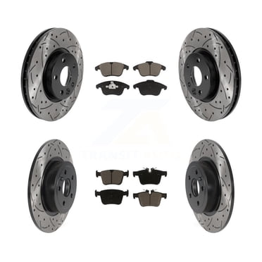Transit Auto Kit de Rotors de Frein à Disque Percé Enduit avant Arrière et Tampons en Céramique pour Voiture 2016-2019 Land Rover Range Evoque avec Rotor de 300mm de Diamètre KDC-101294