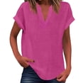 thumbnail image 1 of WEIYLL Womens Tshirt Summer Loose Fit V Neck Curved Hem Flowy Solid Hot Pink Tee Sizes L, 1 of 5