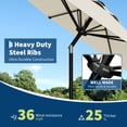 thumbnail image 4 of Parasol de Marché de 9 Pi avec Manivelle et Inclinaison, UPF 50 Plus Imperméable pour Terrasse Extérieure, Pare-Soleil avec 8 Baleines Renforcées, Parasol avec Protection UV pour Jardin, Terrasse, Piscine, Balcon, Rouge Bleu Ciel Jaune Marine Kaki Blanc, 4 of 7