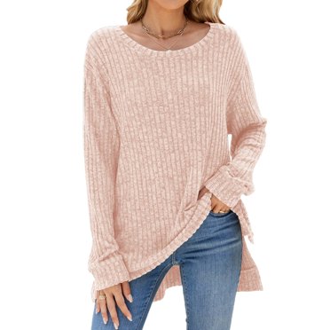 RXIRUCGD Chandail à Manches Longues Confortable pour Femmes, Mode Décontractée, Col en V Coloré, Rose, Taille : TG