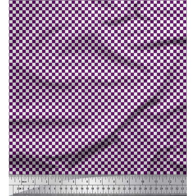 Soimoi Purple Poly Georgette Fabric Geometric Check Fabric Prints By Yard 52 Inch Wide
