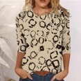thumbnail image 2 of 2025 Femmes Décontracté Imprimé O Femmes Col Roulé Simulé Manches Longues Col Manches Trois Quarts Femmes Chandail de Course Hauts T-Shirt, 2 of 5