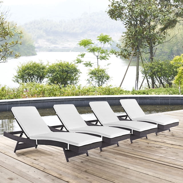 Modway de 4 Chaise Longue de Mobilier de Patio Extérieur en Osier, Blanc
