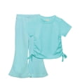 thumbnail image 3 of Shirts for girls Solid Short Sleeved Round Neck Top Flare Pants Two Piece Set, 3 of 6