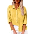 thumbnail image 1 of Timegard Button down Shirts for Women Cotton Linen Plus Size Lapel Neck Blouse Fall Casual Loose Tops, 1 of 7