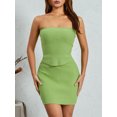 thumbnail image 4 of Gupgi Women Summer 2 Piece Knit Outfit Ribbed Strapless Tube Top Bandeau with Bodycon Mini Skirt Set, 4 of 8