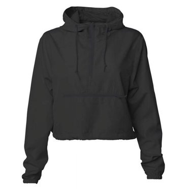 Independent Trading B11676507 Womens Lightweight Pullover Crop Windbreaker, Black - 2XL
