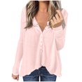thumbnail image 1 of Yuyuzo Womens Long Sleeve Fall Tops Half Button V Neck Loose Fitted Shirts Comfy Textured Blouses, 1 of 5