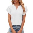 thumbnail image 3 of AherBiu Boho Tops for Women Layered Ruffle Short Sleeve Shirts Notch V Neck Summer Casual Tunic Top Blouse, 3 of 4
