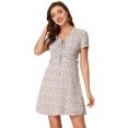 thumbnail image 1 of INSPIRE CHIC Women's Tie V Neck Short Sleeve Ruffle Floral A-Line Dress, 1 of 5