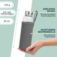 thumbnail image 3 of Glass bottle 1l with neoprene cover | Glass drinking bottle in 500ml with protective cover and stainless steel lid | Water bottle for sports, office, school & outdoor | Dark blue, 3 of 4