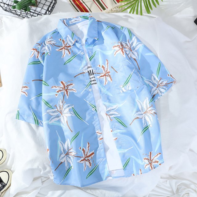 T-Shirts d'Été pour Hommes et Femmes Imprimé Style Hawaïen Manches Courtes