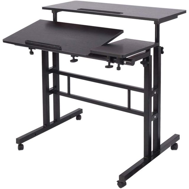 Chariot de Bureau Assis-Debout Mobile Rehausseur Table Debout Poste de Travail Bureau Mobile Hauteur Réglable Assis-Debout Bureau de Bureau