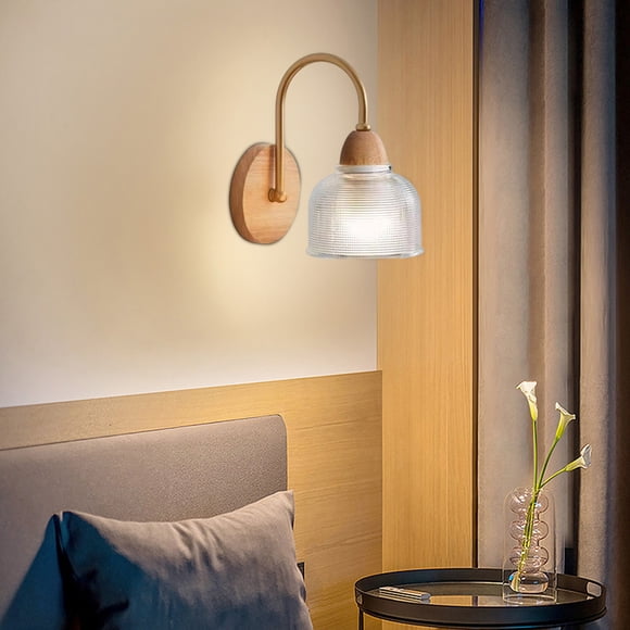 mtvxesu Rustic Wood and Glass Wall Sconce Led Mood Light for Bedroom Living Room Corridor 1-Pack