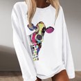 thumbnail image 2 of Leutsin Ladies O-Neck Solid Color Printing Long-Sleeved Loose Striped Casual Top, 2 of 5