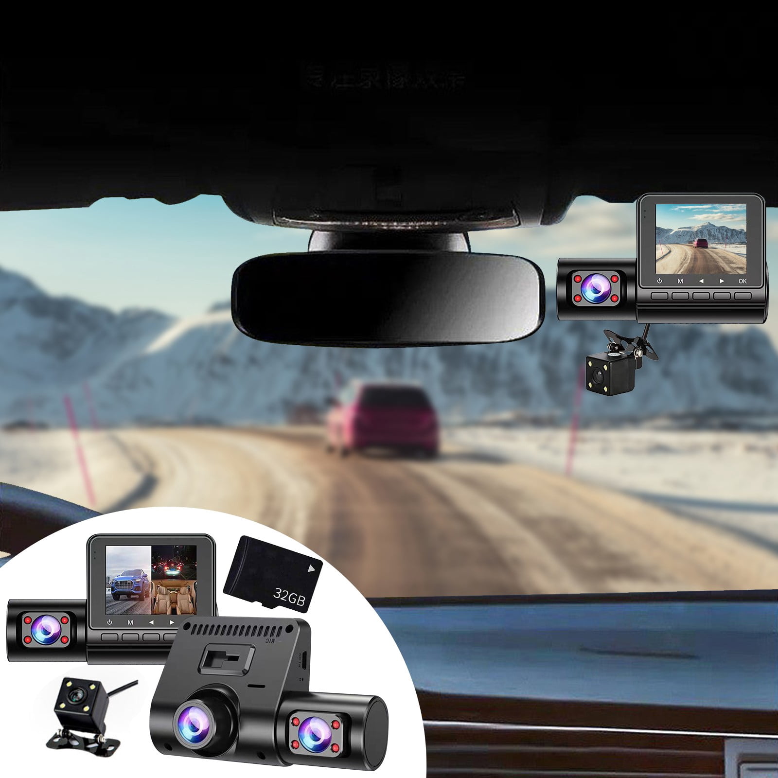 Dash Cam 2.4’’ IPS Screen, Free 32GB Card,1080P Front Dashcam for Cars, Mini WiFi Dashcams, Night Vision Car Camera, 24H Parking Mode, G-Sensor, Loop Recording, 170°Wide Angle, Support 64GB Max