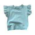 thumbnail image 1 of WEIYLL T-Shirts Filles Été Couleur Unie Col Rond Manches Volantes Froncées Décontracté Sortie Tops Enfant pour 3-4 Ans, 1 of 5