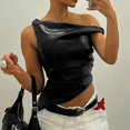 thumbnail image 2 of Women's Off Shoulder Faux Leather Tank Top - Sleeveless, Asymmetrical, Side Ruched, Slim Fit, Perfect for Night Out, 2 of 4