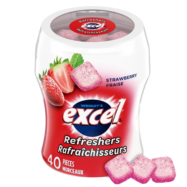 EXCEL Refreshers, Strawberry Flavoured Sugar Free Chewing Gum, 40 Pieces, 1 Bottle
