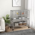 thumbnail image 2 of PawHut Divided Breeder Bird Cage with Rolling Stand Removable Tray Grey 40"H, 2 of 10