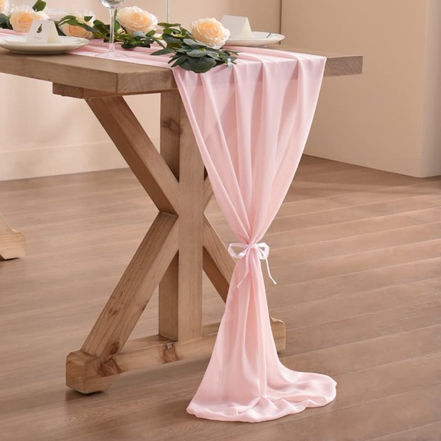 Chiffon Table Runner 28.4x120.1 Inches Sheer Wedding Runner Romantic Rustic Table Runner for Wedding Party Baby Shower Decorations,Blushing Pink